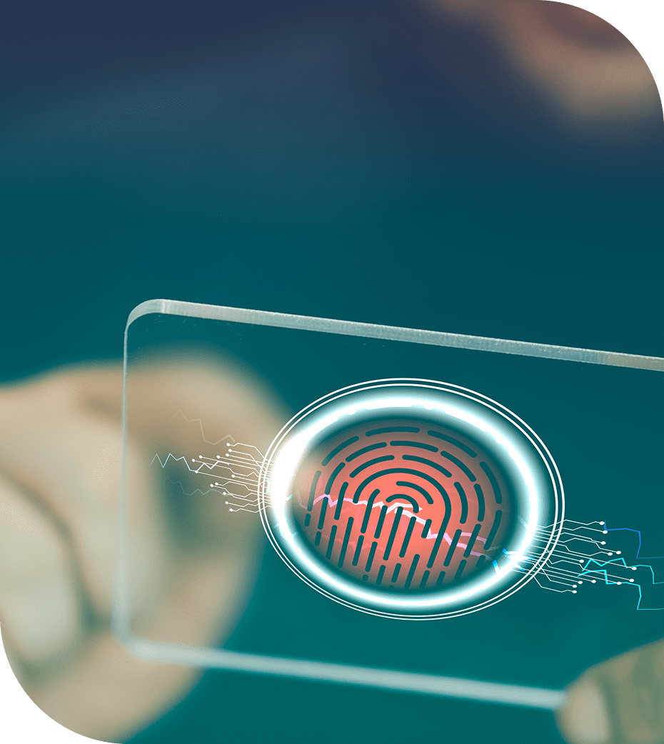 Fingerprint on futuristic transparent digital screen.