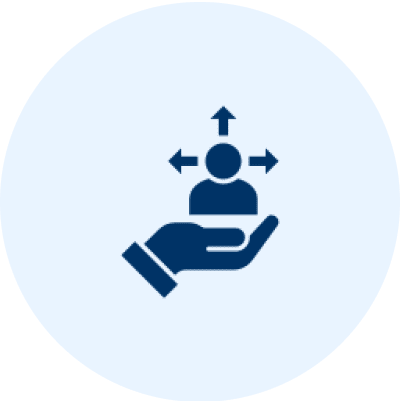 Hand holding person with directional arrows.