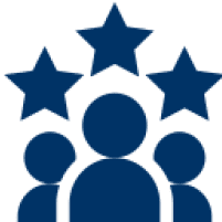Three people icons with three stars above.