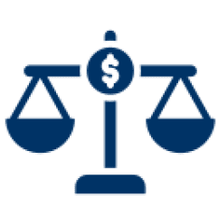 Scales with dollar sign in center.